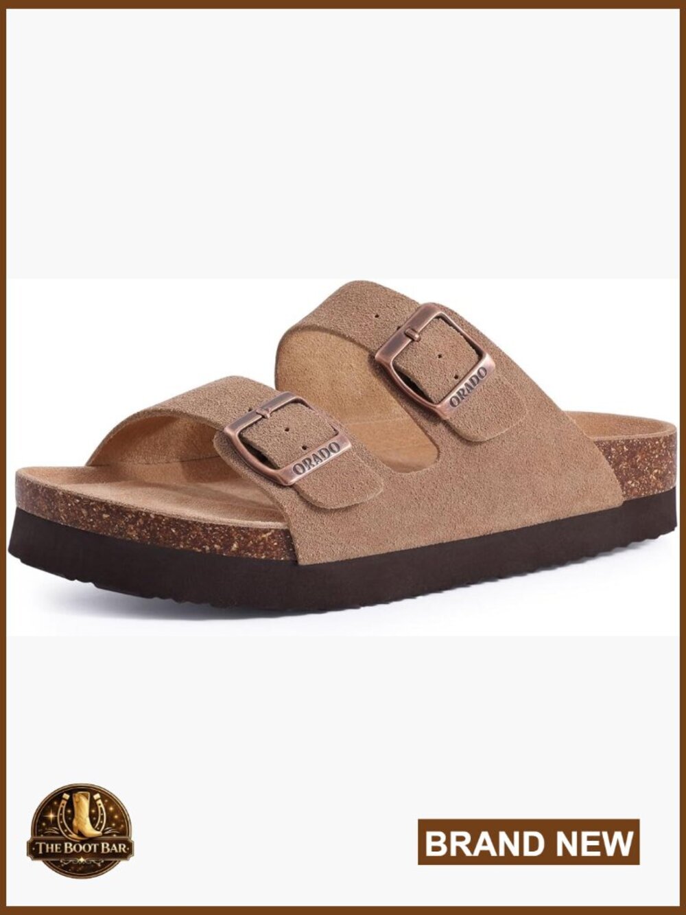 Platform Suede Sandals with Cork Footbed Slide Sandals Adjustable Buckle